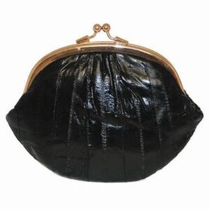 EUC- Vintage Extra Large Eelskin Change Purse w/Doubke Kiss—Jaws Clasp Closures
